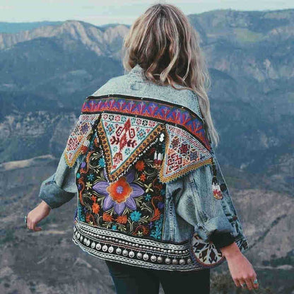 Dressbetty - Denim Appliques Embroidery Coat