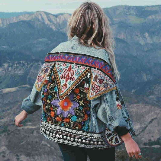 Dressbetty - Denim Appliques Embroidery Coat