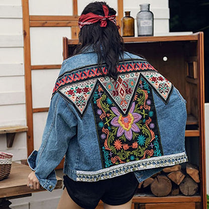 Dressbetty - Denim Appliques Embroidery Coat