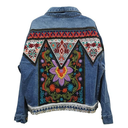 Dressbetty - Denim Appliques Embroidery Coat