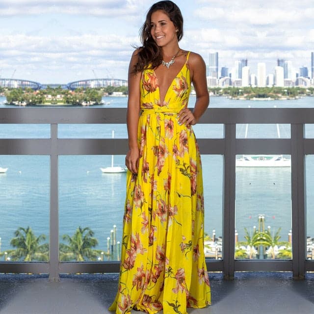 Sling Long Dresses Arrival Summer V-neck Sleeveless Party Beach Floarl Print Maxi Dress Sundress