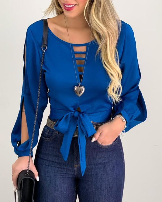 Hollow Out Long Sleeve Blouse