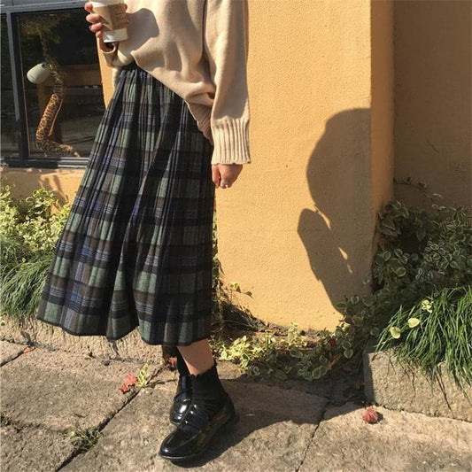 Wool Pleated Plaid Skirts