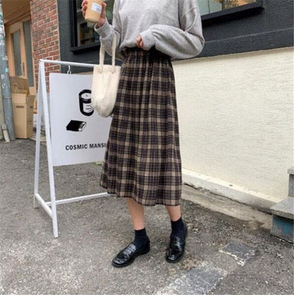 Wool Pleated Plaid Skirts