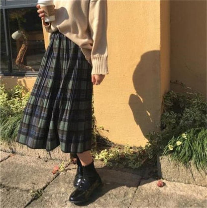 Wool Pleated Plaid Skirts