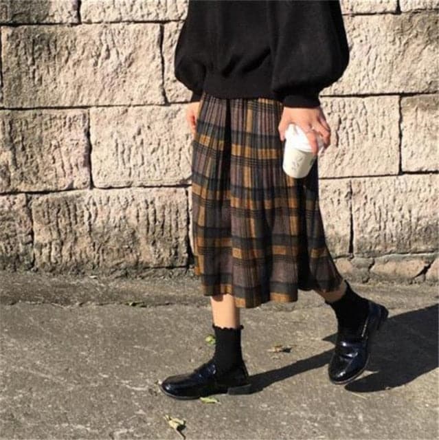 Wool Pleated Plaid Skirts