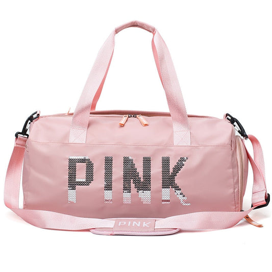 Sequins Pink Travel Bag Fitness Training Bag for Sports Gym Female Yoga Dry Wet Separation Shoes Bags