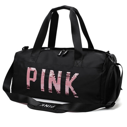 Sequins Pink Travel Bag Fitness Training Bag for Sports Gym Female Yoga Dry Wet Separation Shoes Bags