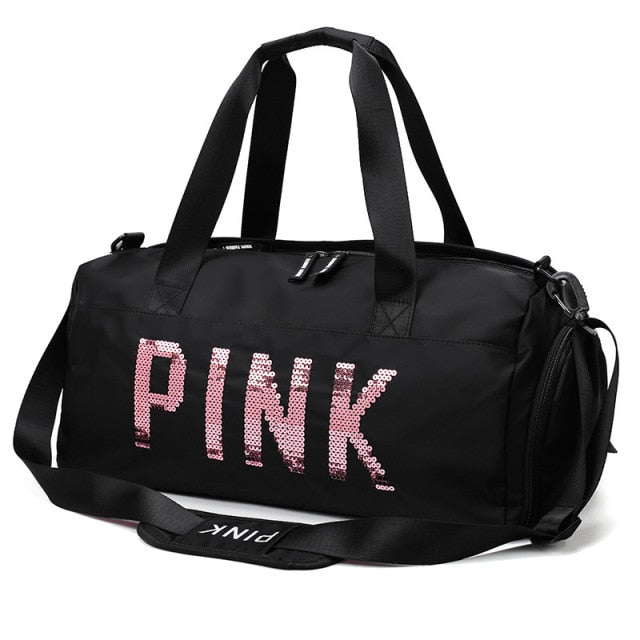 Sequins Pink Travel Bag Fitness Training Bag for Sports Gym Female Yoga Dry Wet Separation Shoes Bags