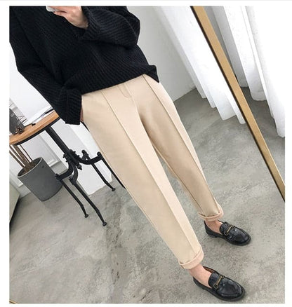Winter Thicken Pencil Pants Wool Pants Female Autumn High Waist Loose Trousers Capris Good Fabric