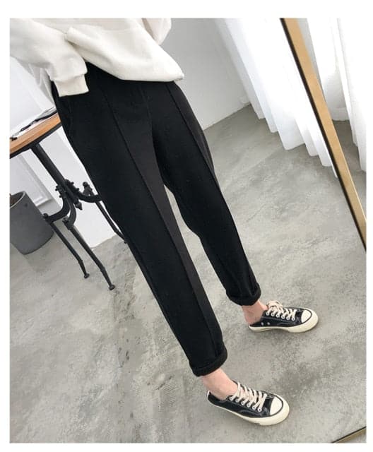 Winter Thicken Pencil Pants Wool Pants Female Autumn High Waist Loose Trousers Capris Good Fabric