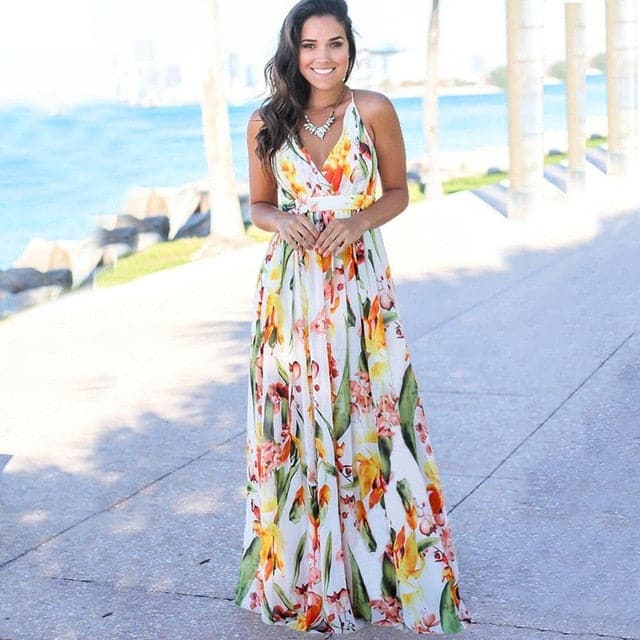 Sling Long Dresses Arrival Summer V-neck Sleeveless Party Beach Floarl Print Maxi Dress Sundress