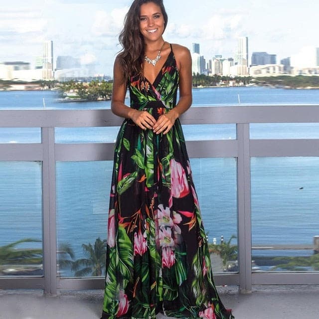 Sling Long Dresses Arrival Summer V-neck Sleeveless Party Beach Floarl Print Maxi Dress Sundress