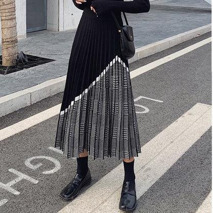 High Waist Pleated Knitted Midi Skirt