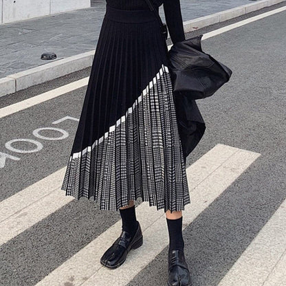 High Waist Pleated Knitted Midi Skirt