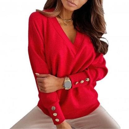 Sweater Autumn Color Deep V Neck Pocket Single-breasted Long Sleeve Pullover Knitted Cardigan Tops Oversized