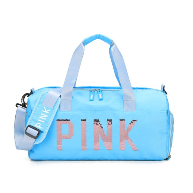 Sequins Pink Travel Bag Fitness Training Bag for Sports Gym Female Yoga Dry Wet Separation Shoes Bags