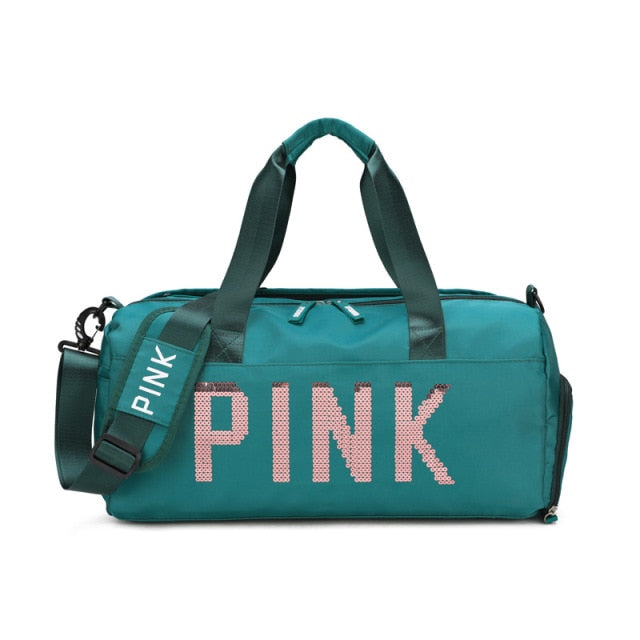 Sequins Pink Travel Bag Fitness Training Bag for Sports Gym Female Yoga Dry Wet Separation Shoes Bags