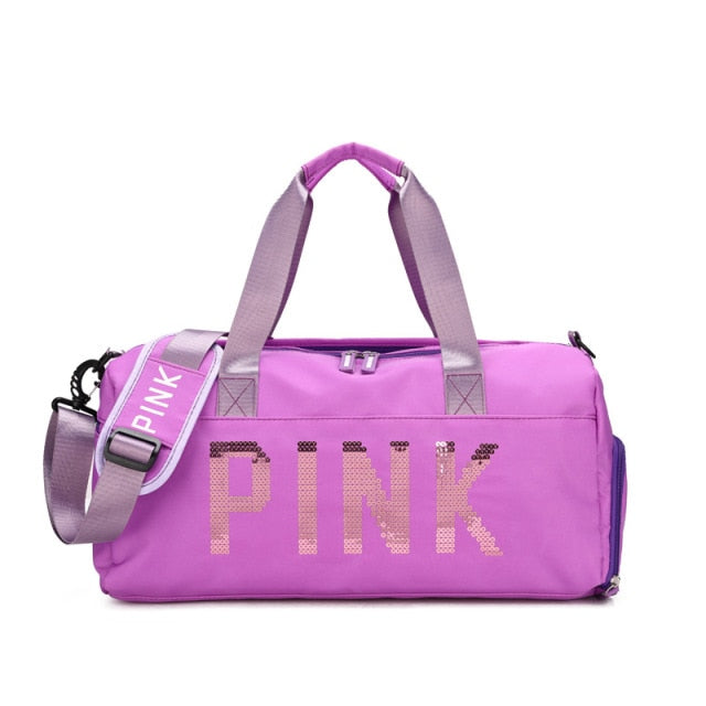 Sequins Pink Travel Bag Fitness Training Bag for Sports Gym Female Yoga Dry Wet Separation Shoes Bags