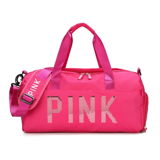 Sequins Pink Travel Bag Fitness Training Bag for Sports Gym Female Yoga Dry Wet Separation Shoes Bags