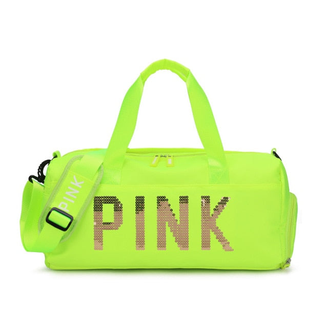 Sequins Pink Travel Bag Fitness Training Bag for Sports Gym Female Yoga Dry Wet Separation Shoes Bags