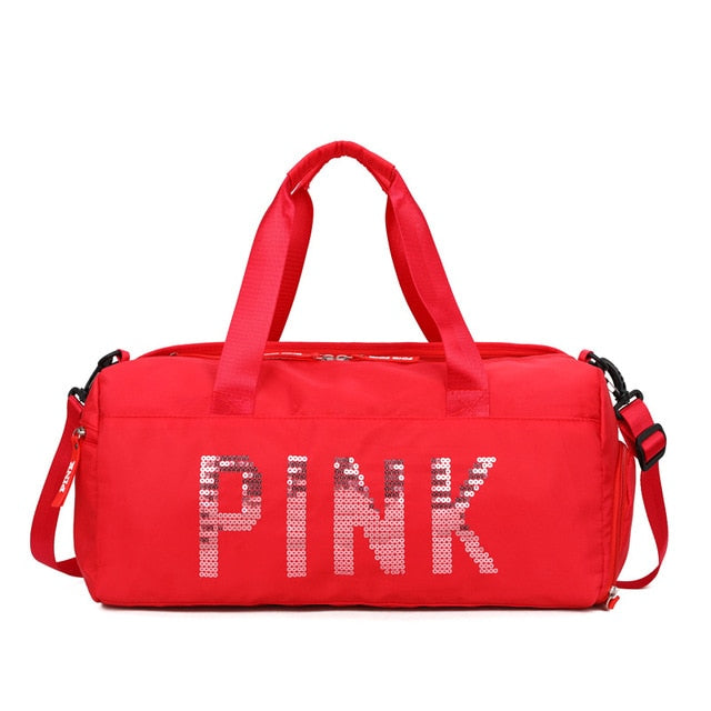 Sequins Pink Travel Bag Fitness Training Bag for Sports Gym Female Yoga Dry Wet Separation Shoes Bags