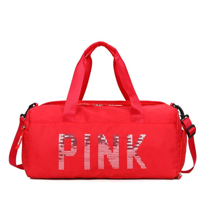 Sequins Pink Travel Bag Fitness Training Bag for Sports Gym Female Yoga Dry Wet Separation Shoes Bags