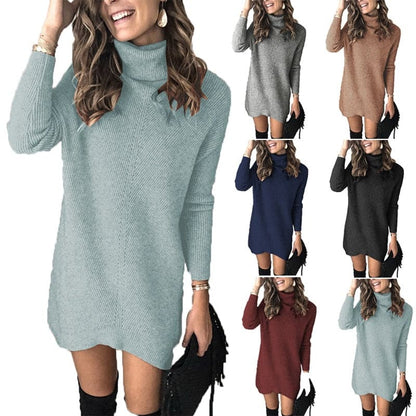 Dressbetty - Turtleneck Long Sleeve Sweater Dress