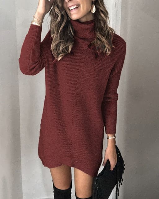 Dressbetty - Turtleneck Long Sleeve Sweater Dress