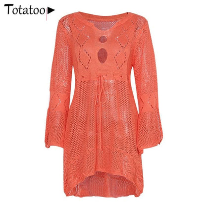 Summer Long Sleeve Back See Through Mini Dress