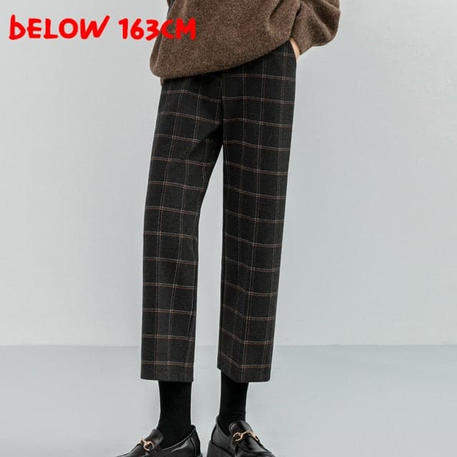 Woolen Plaid Autumn Winter High Waist Formal Straight Pants Loose Ankle-length Pants Female Boots Pants