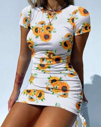 Summer Party Basic Dresses Short Sleeve Bodycon Stretch Mini Dress O Neck Slim Pencil Short
