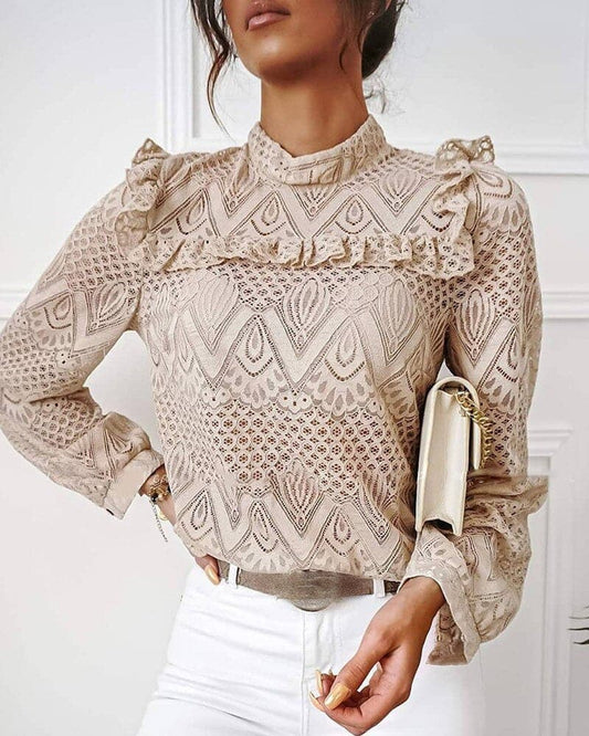 Shirts Autumn Lace Long Sleeve Blouses New Ol Ruffles Turtleneck Slim Formal Party Shirts