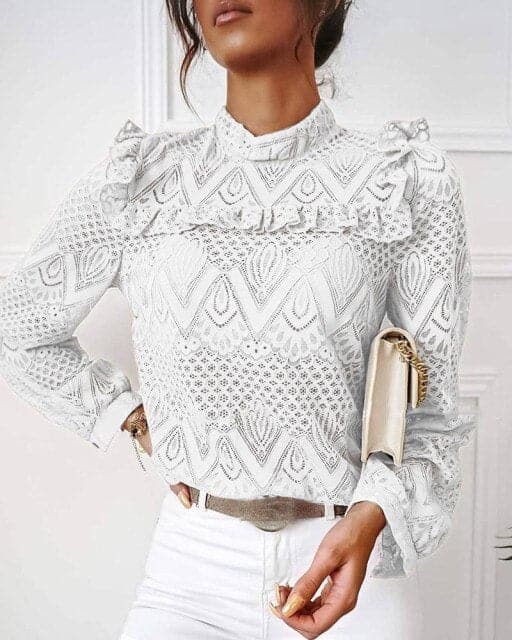 Shirts Autumn Lace Long Sleeve Blouses New Ol Ruffles Turtleneck Slim Formal Party Shirts