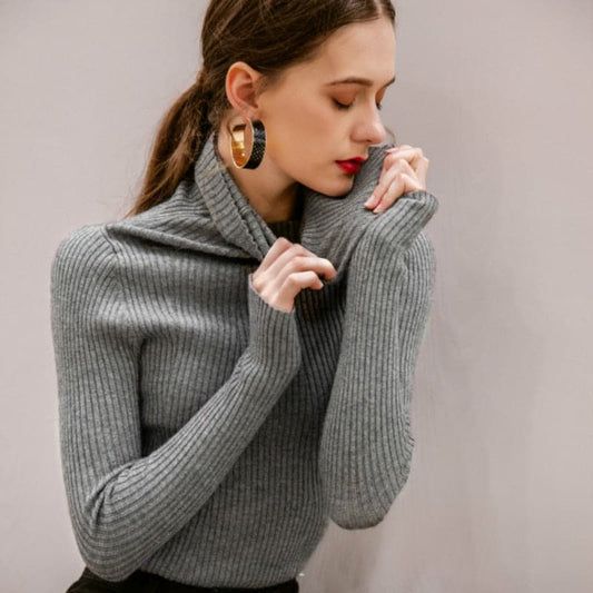 Dressbetty - Korean Style Turtelneck Sweater Slim Winter Sleeve Knitted Turtelneck Sweater Pull Femme Clothing