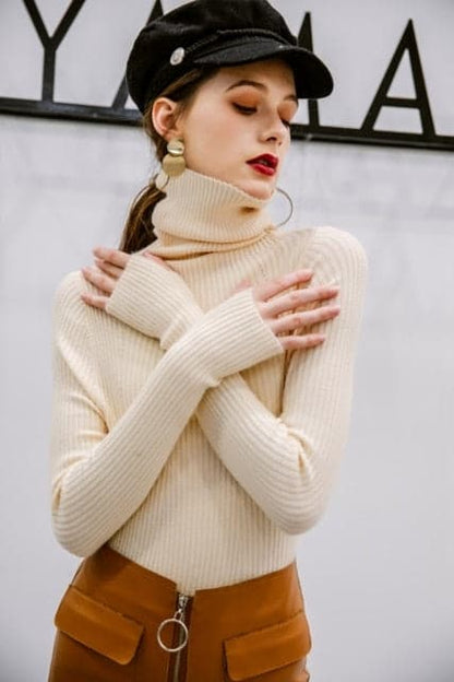 Dressbetty - Korean Style Turtelneck Sweater Slim Winter Sleeve Knitted Turtelneck Sweater Pull Femme Clothing