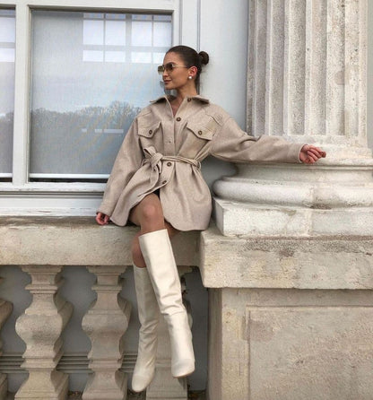 Dressbetty - Long Sleeves Belted Warm Thicken Coats