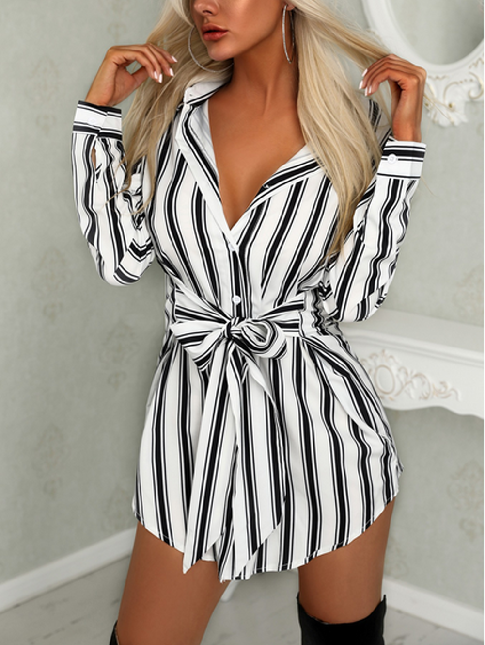Long Sleeve Button Mini Dress