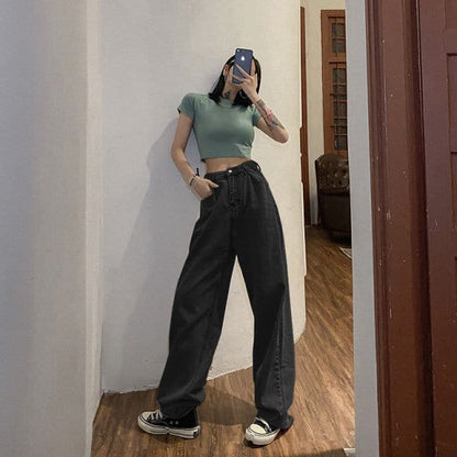 Straight Tube Loose Mop High Waist Pants