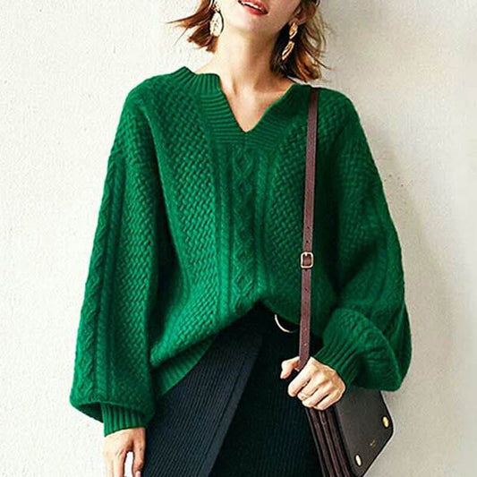Dressbetty - Green All-match Jumpers Autumn Winter New Woolen Warmth Sweater Cashmere Female Basic Long Tops