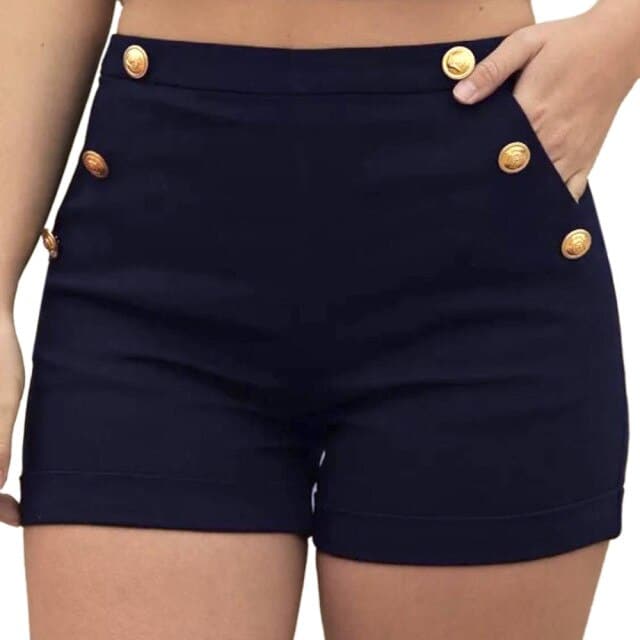 Button High Waisted Elastic Shorts Pockets Bermuda Slim Shorts Drop Shipping