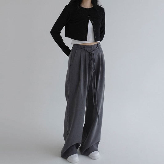 Dressbetty - High Waist Wide Leg Long Suit Pants New Drawstring Loose Trousers Pantalones