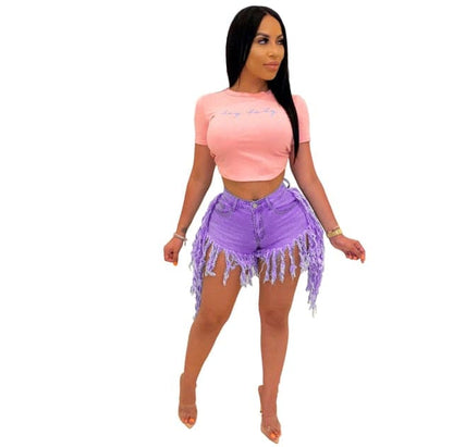 High Waist Tassel Denim Shorts
