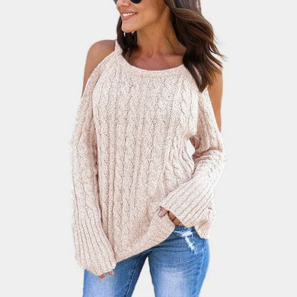 Dressbetty - New Knit Sweater Round Neck Long Sleeve Strapless Twist Sweater