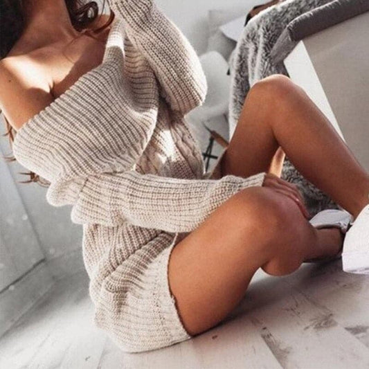 Dressbetty - Ribbed Knitted Sweater Dress