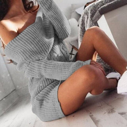 Dressbetty - Ribbed Knitted Sweater Dress