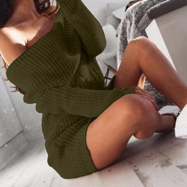 Dressbetty - Ribbed Knitted Sweater Dress