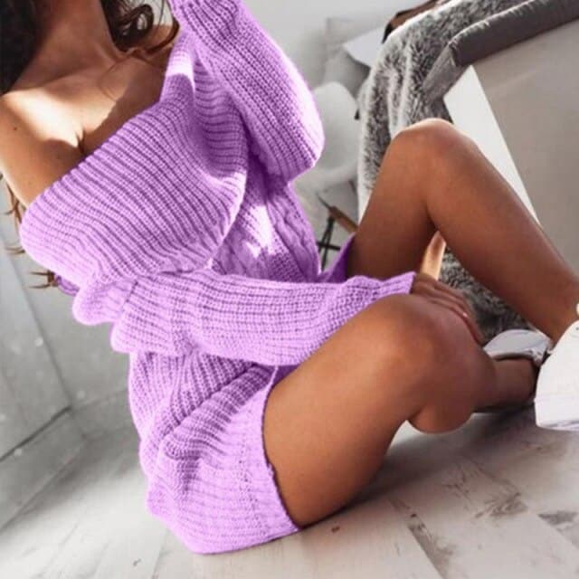 Dressbetty - Ribbed Knitted Sweater Dress
