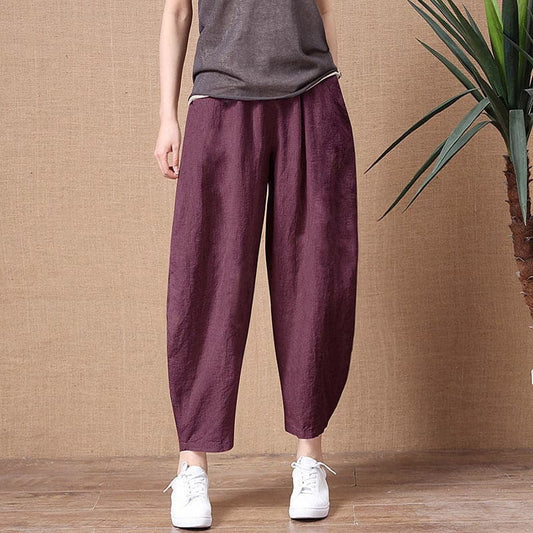 Shimai Cotton Linen Pants Elastic Waist Trousers Lady Loose Pants S-2xl Retro Literary Cotton Trousers