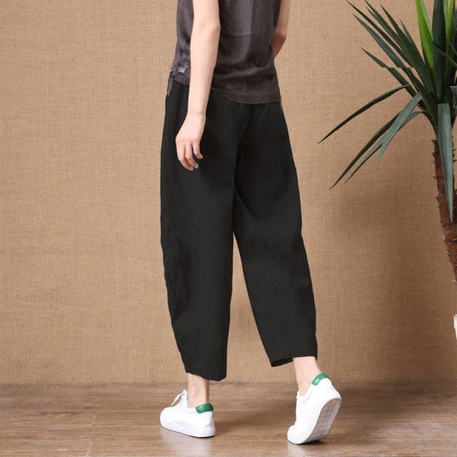 Shimai Cotton Linen Pants Elastic Waist Trousers Lady Loose Pants S-2xl Retro Literary Cotton Trousers